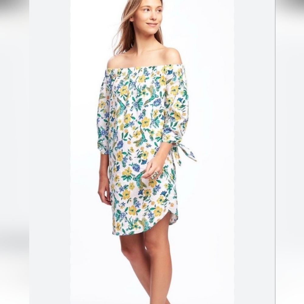 Old Navy Cotton Bird Dress Off The Shoulder S